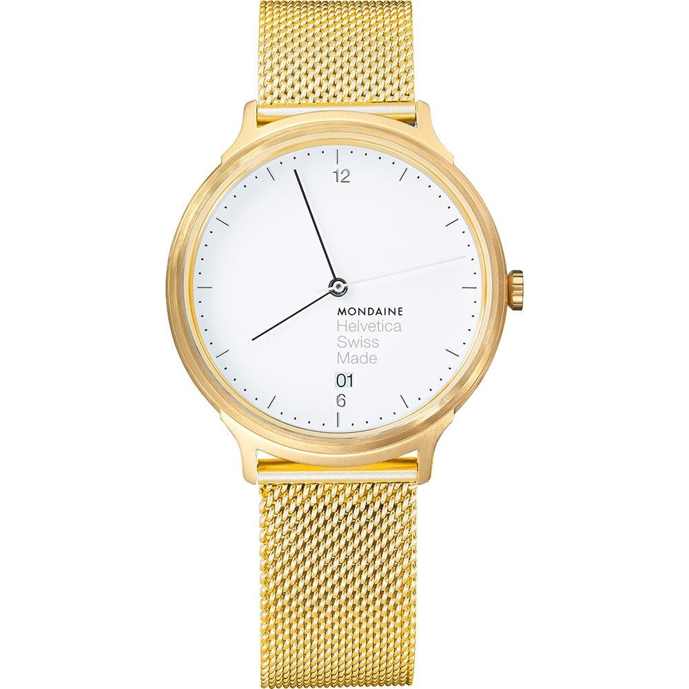 MONDAINE Mod. HELVETICA No. 1 LIGHT MH1.L2211.SM Date Armbanduhr 38 mm Gold