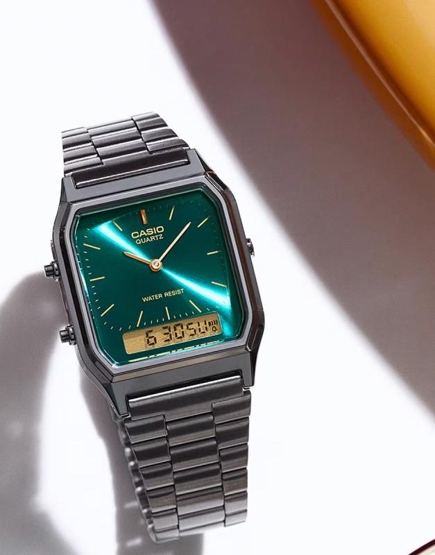 Casio Vintage Edgy AQ-230EGG-3AEF Unisex Uhr – Grün & Anthrazit Ana-Digi