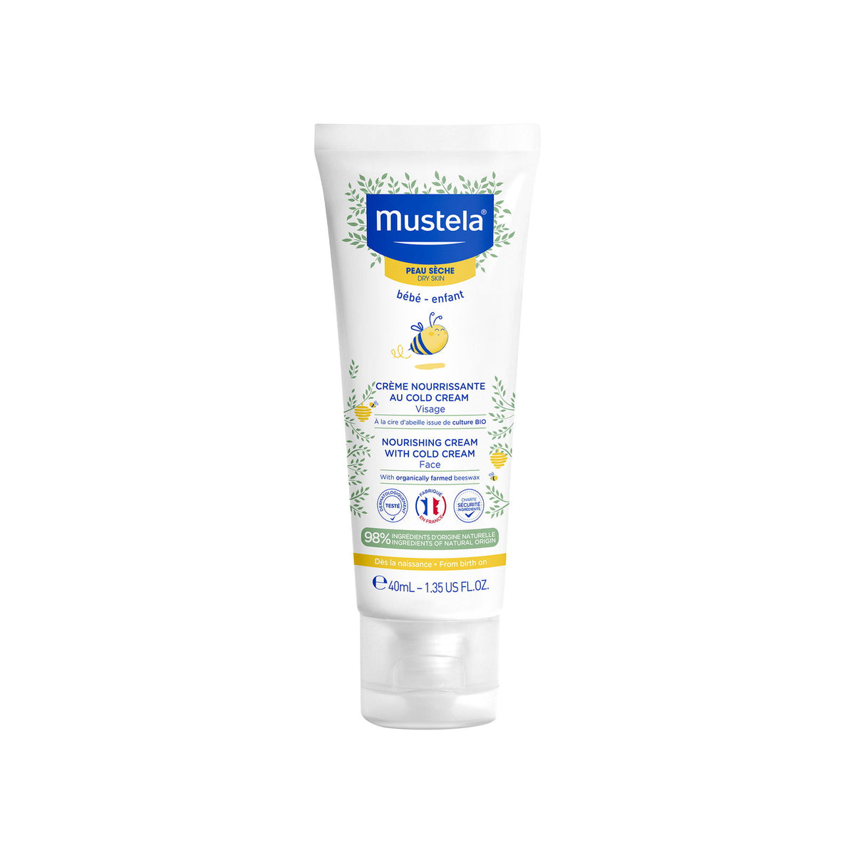 Mustela Mustela, Cold Cream, Natürliches Bienenwachs, Nährend, Sahne, Für das Gesicht, 40 ml Regular