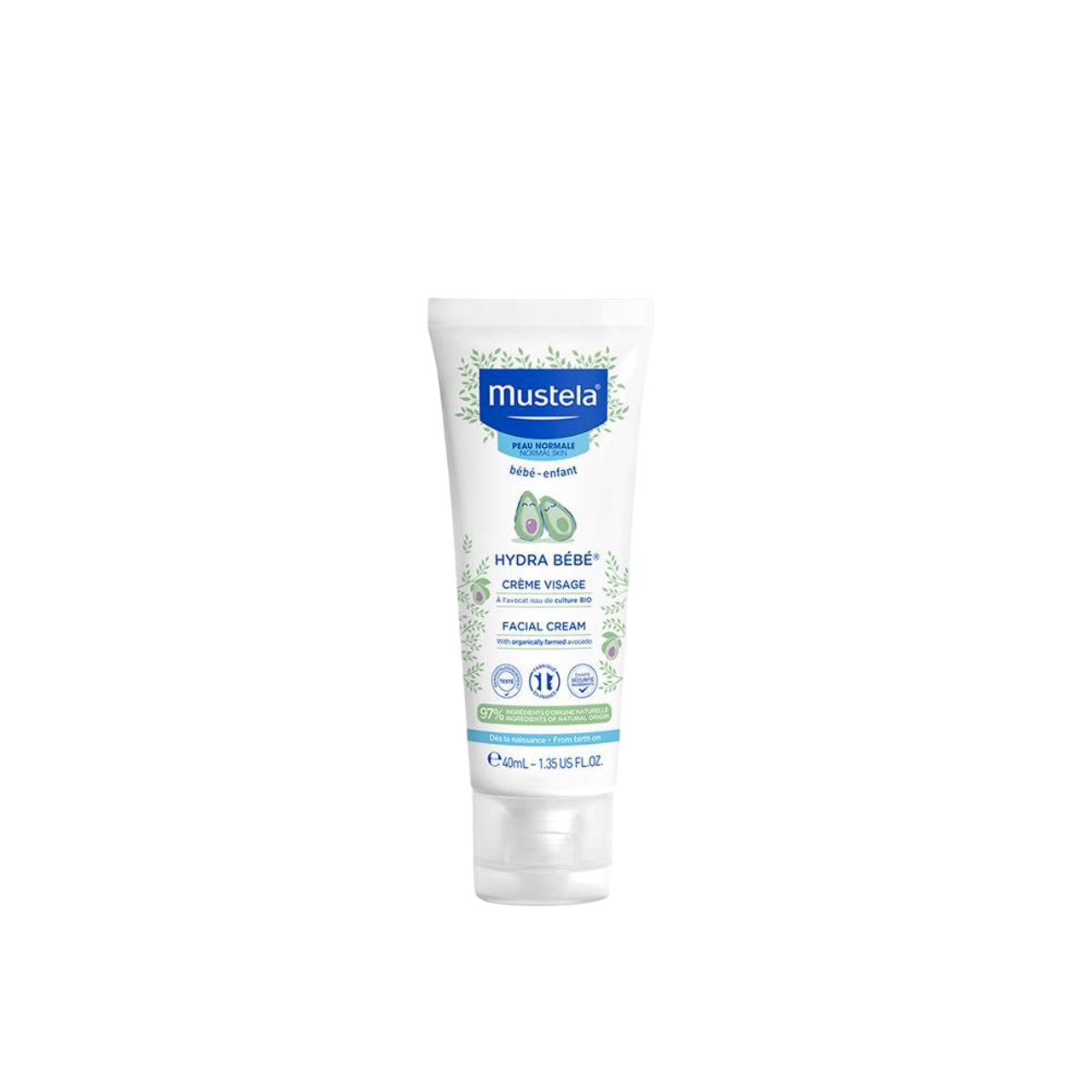 Mustela Hydra Bébé Avocado Gesichtssahne 40 ml – Sanfte Feuchtigkeit für zarte Babyhaut