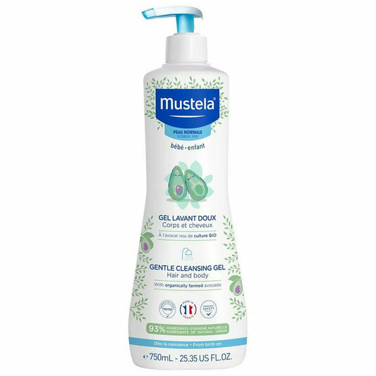 Mustela Sanftes Avocado Reinigungsgel für Gesicht & Haar – 750 ml, speziell für Kinder