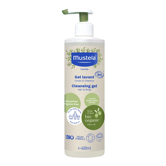 Mustela Organic Olivenöl Duschgel für Kinder – Sanfte Reinigung für Haar & Körper, 400 ml