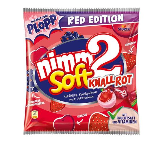 nimm2 Soft Knallrot 240g Gefüllte Fruchtkaubonbons mit Vitaminen - Candyshop.ch