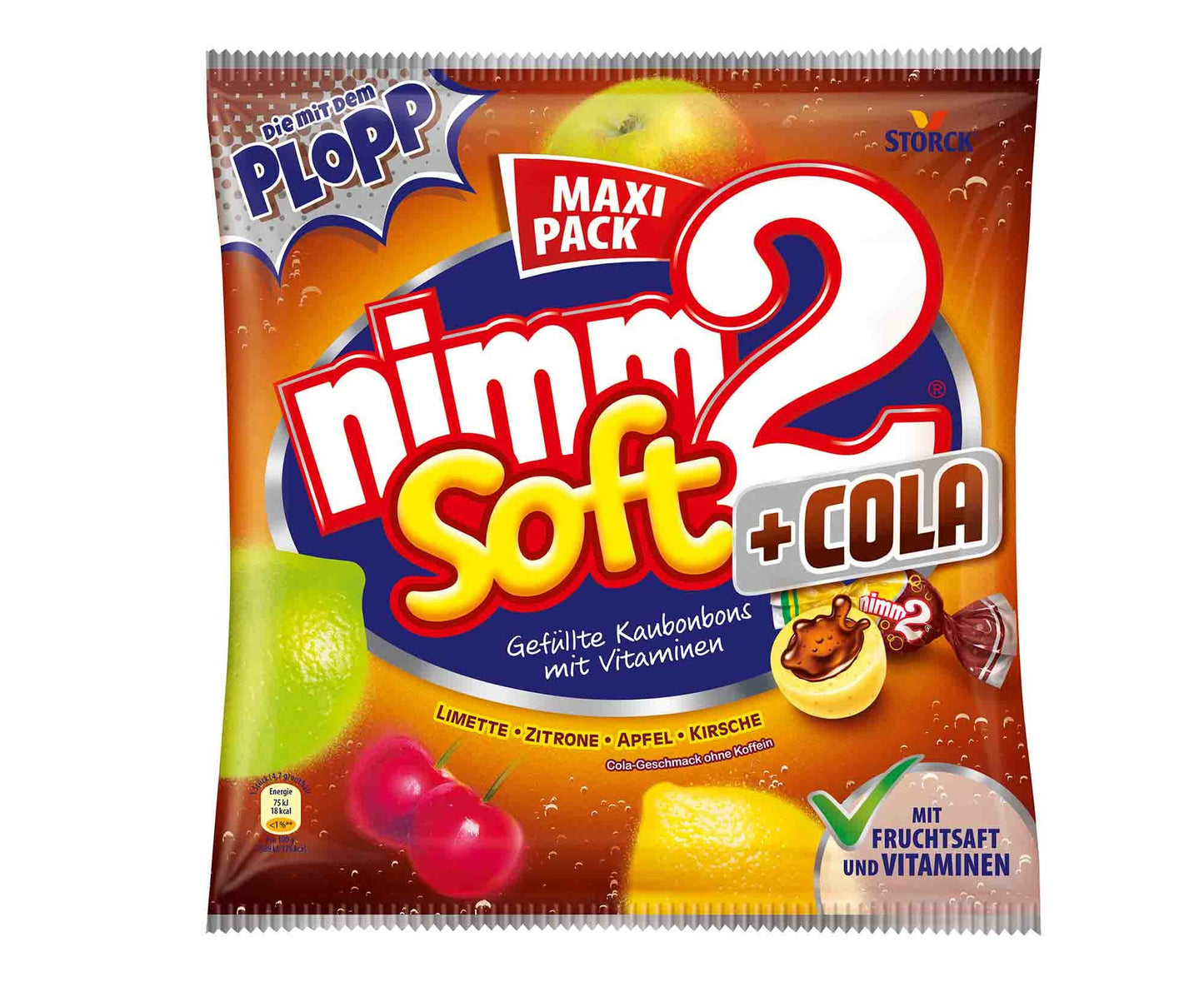 nimm2 Soft + Cola 195g Gefüllte Fruchtkaubonbons mit Vitaminen und Colageschmack