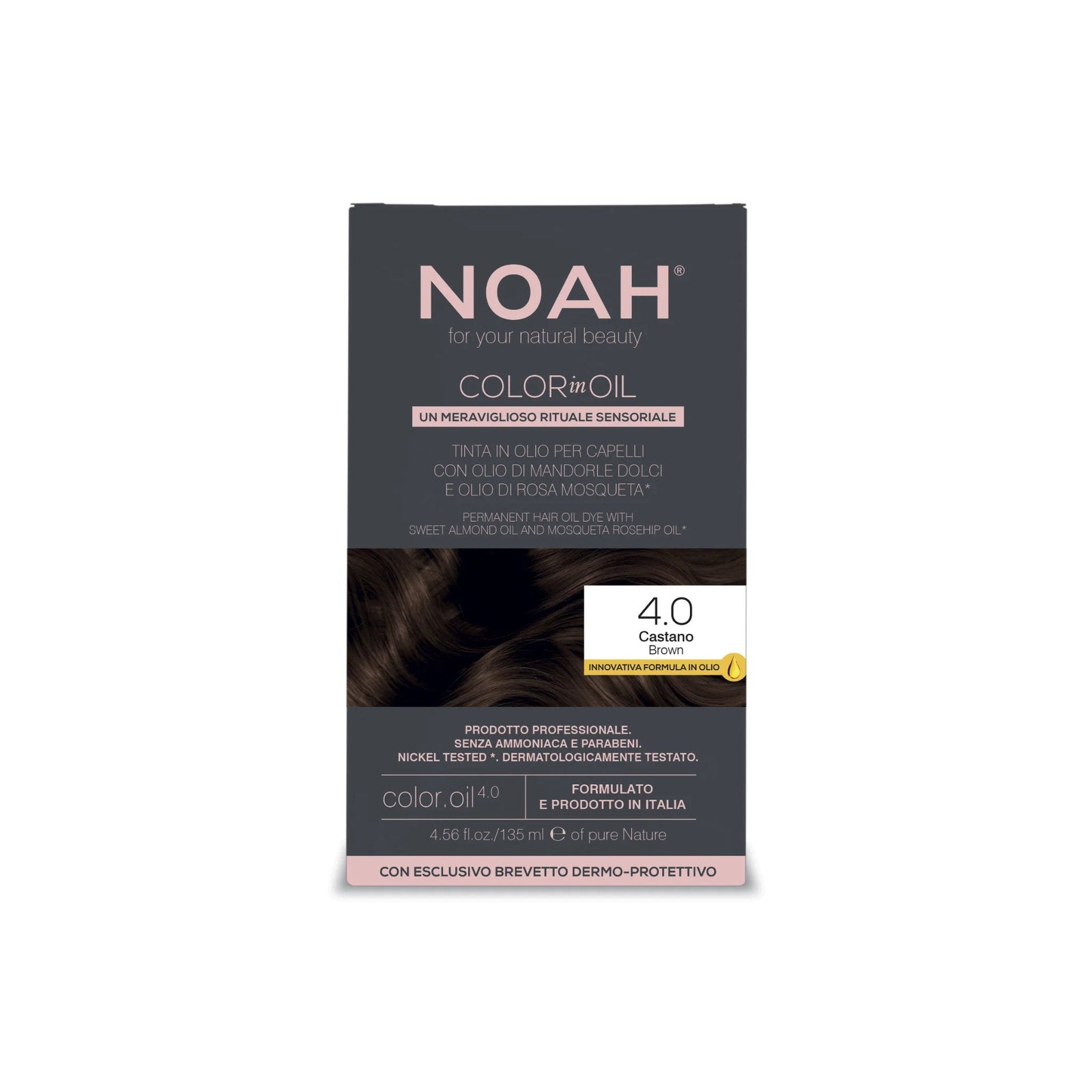 Noah Noah, Color In Oil, Permanentes Haarfärbeöl, Grey Coverage & Long-Lasting Colour, 4.0 Brown, 135 ml Regular