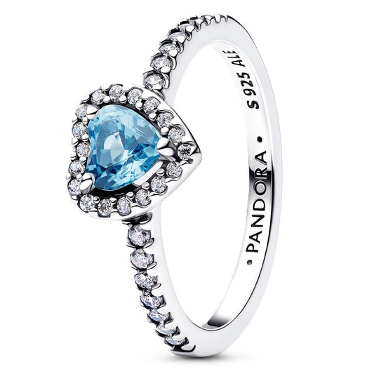 PANDORA ELEVATED LIGHT BLUE HEART RING Damen Ring aus Silber 925 in Blau 198421C10-56 – Produktansicht