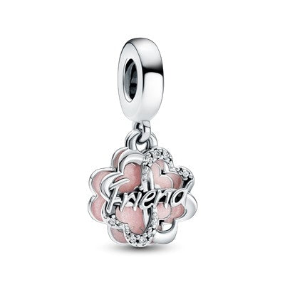 PANDORA FOUR-LEAF CLOVER FRIENDSHIP DOUBLE DANGLE CHARM Damen Charm aus Silber 925 in Silber – Produktansicht