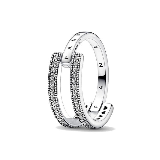 PANDORA JEWELS Mod. SIGNATURE LOGO & PAVE DOUBLE BAND - RING - Size 52 ***SPECIAL PRICE*** 192779C01-52 Schmuck Silber Silver 925°