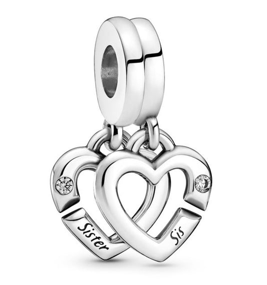 PANDORA LINKED SISTER HEARTS SPLIT DANGLE CHARM Damen Charm aus Silber 925 in Silber 799538C01 – Produktansicht