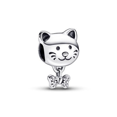 PANDORA Mod. MOMENTS PET CAT & BOW CHARM Damen Charm aus Silber 925 in Silber 792255C01 – Produktansicht