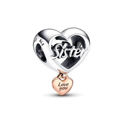 PANDORA MOMENTS LOVE YOU SISTER HEART CHARM Damen Charm aus Silber 925 in Silber 782244C00 – Produktansicht