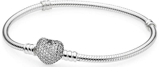 PANDORA MOMENTS SPARKLING HEART PAVE CLASP SNAKE CHAIN BRACELET 590727CZ-19 Schmuck Silber Silver 925°