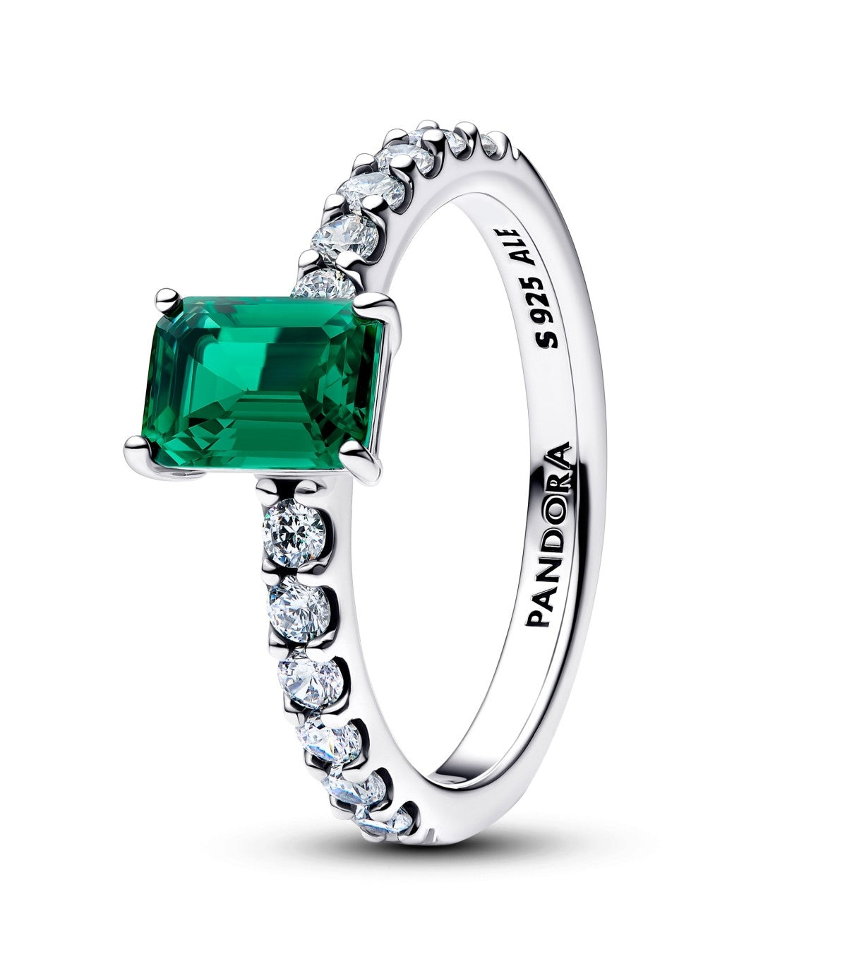 PANDORA RECTANGULAR SPARKLING GREEN HALO RING 194506C01-54 Schmuck Silber Silver 925°