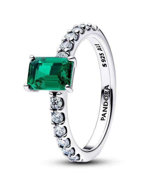 PANDORA RECTANGULAR SPARKLING GREEN HALO RING Damen Ring aus Silber 925 in Silber 194506C01-54 – Produktansicht