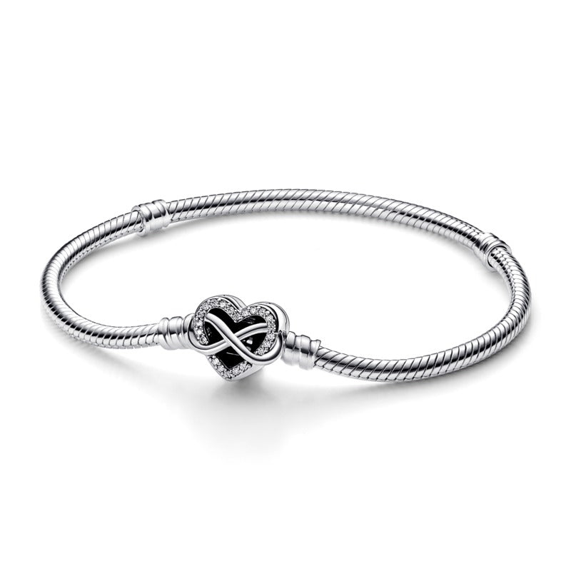 PANDORA SPARKLING INFINITY HEART CLASP SNAKE CHAIN BRACELET 592645C01-19 Schmuck Silber Silver 925°