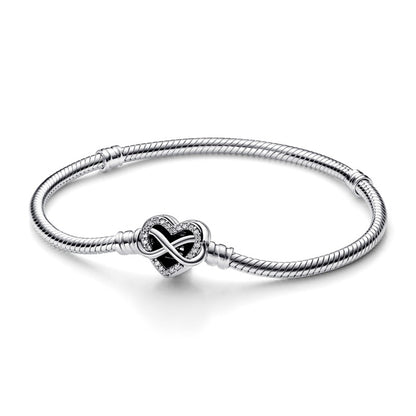 PANDORA SPARKLING INFINITY HEART CLASP SNAKE CHAIN BRACELET 592645C01-19 Schmuck Silber Silver 925°