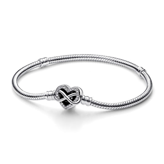 PANDORA SPARKLING INFINITY HEART CLASP SNAKE CHAIN BRACELET 592645C01-19 Schmuck Silber Silver 925°