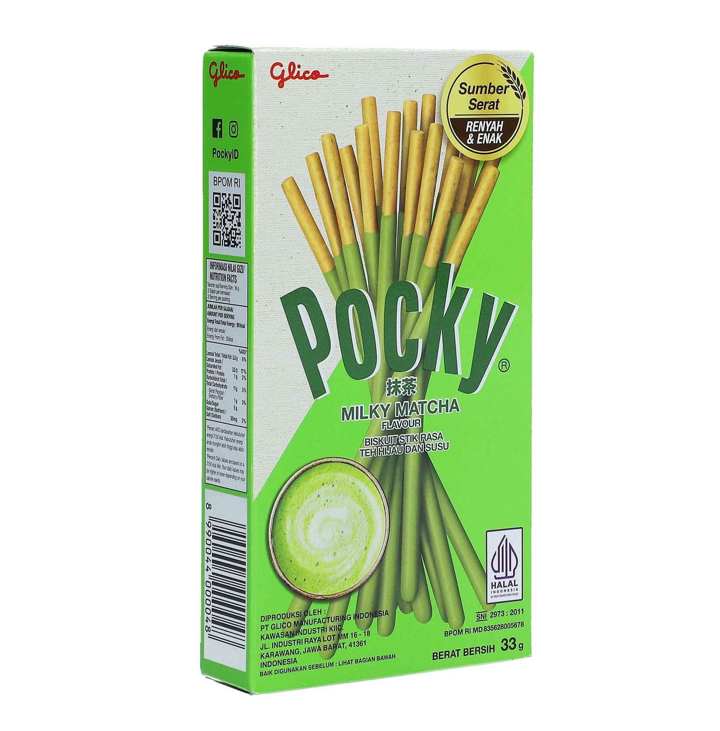 Pocky Milky Matcha Sticks 33g  Keksstangen mit Grüntee-Matcha-Geschmack