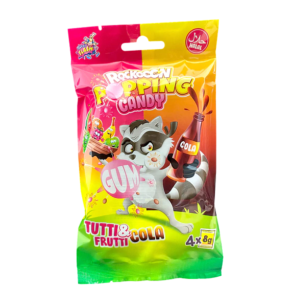 Rockoon Popping Candy & Lolly mit Tutti Frutti und Cola Geschmack 4x8g