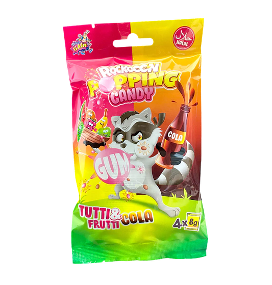 Rockoon Popping Candy & Lolly mit Tutti Frutti und Cola Geschmack 4x8g