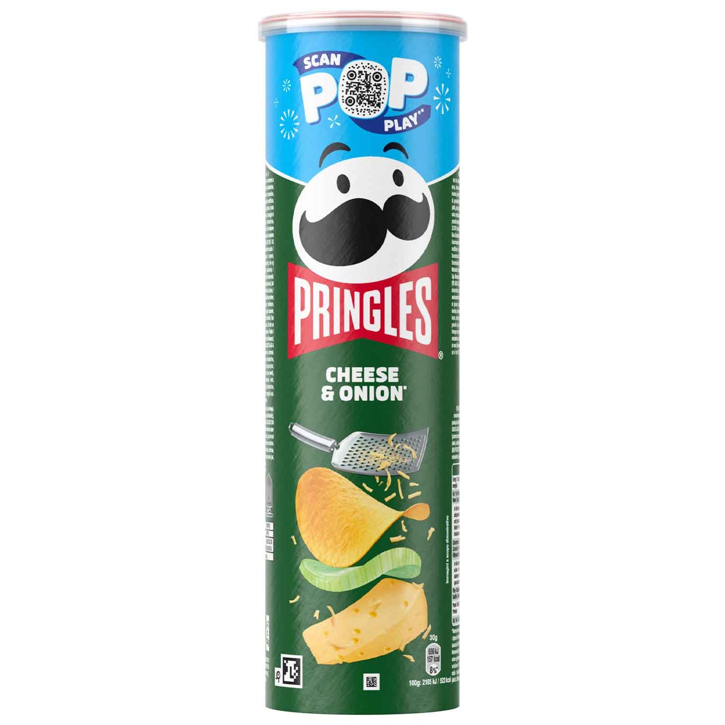 Pringles Cheese & Onion 185g  Stapelchips mit Käse- und Zwiebelgeschmack. Für Vegetarier geeignet.