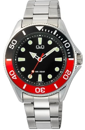 Q&Q Mod. GENT DIVER BLACK & RED C72A-004PY Only Time Armbanduhr 42 mm Schwarz