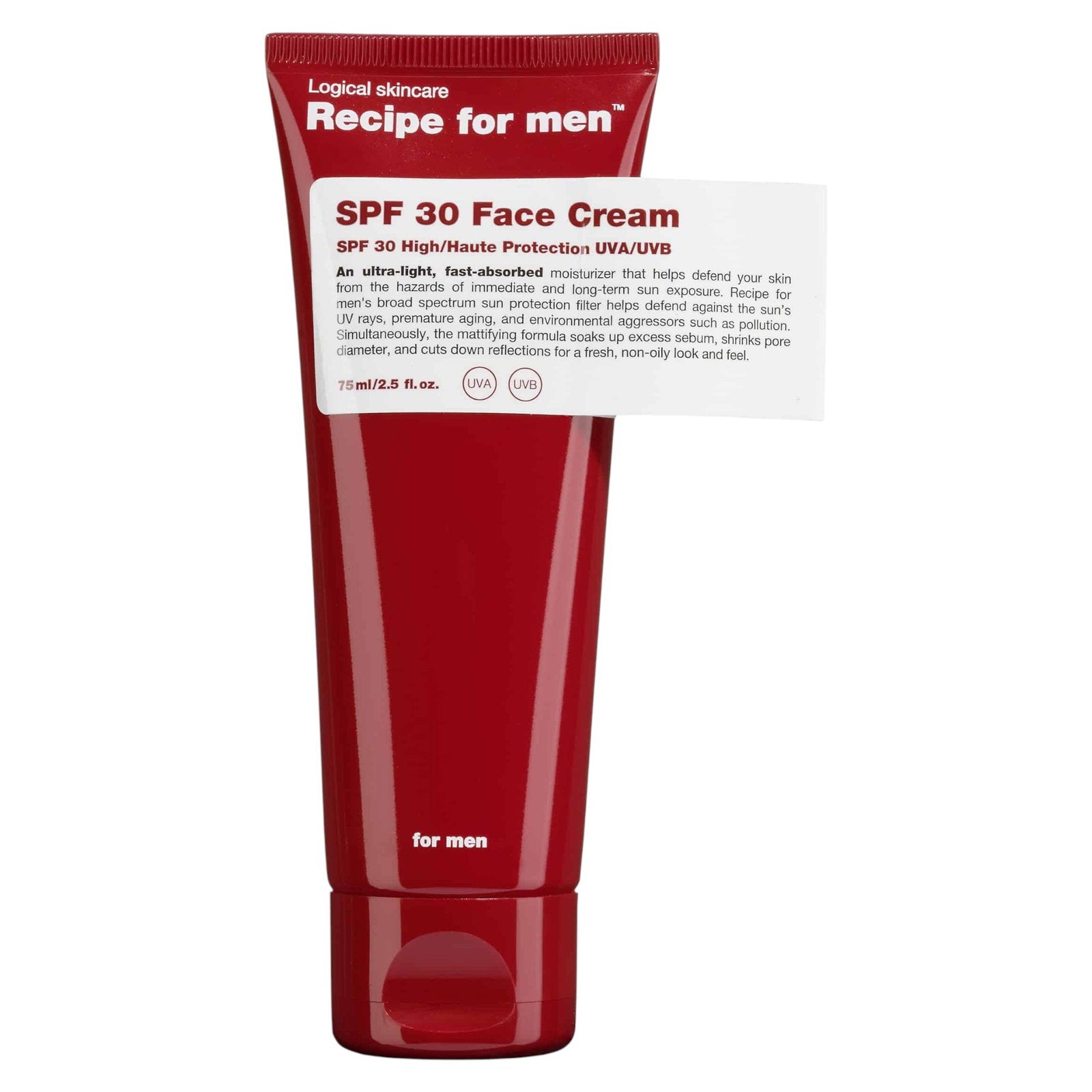 Recipe For Men Recipe For Men, SPF 30 Face Cream, Feuchtigkeitscreme, Sahne, Für das Gesicht, SPF30, 75 ml Regular