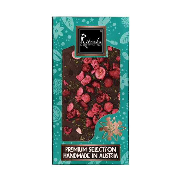 Ritonka Premium Bitterschokolade - Minze, Preiselbeere 95g Handarbeit - Candyshop.ch