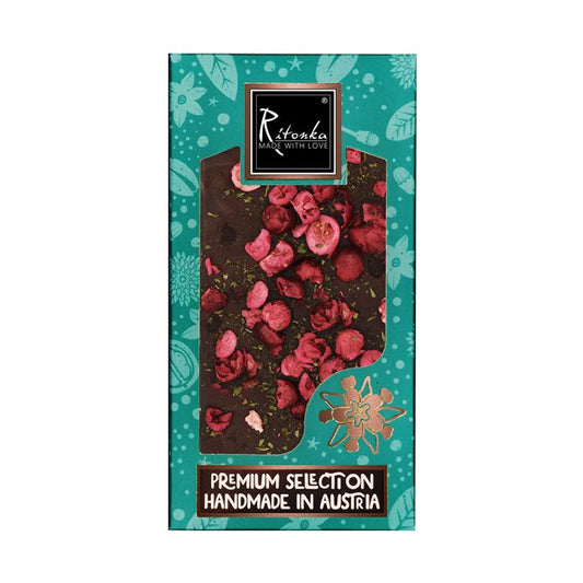 Ritonka Premium Bitterschokolade - Minze, Preiselbeere 95g Handarbeit - Candyshop.ch