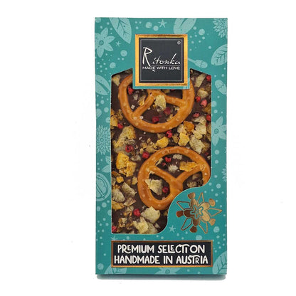 Ritonka Premium Milchschokolade - Brezel, Crispy Chips, red Pepper 95g - Handarbeit - Candyshop.ch