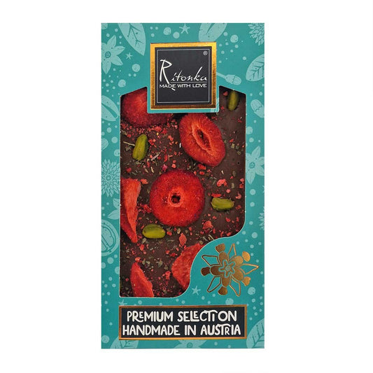 Ritonka Premium Milchschokolade - Erdbeere, Pistazien, Basilikum 95g - Candyshop.ch