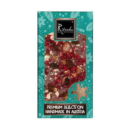 Ritonka Premium Milchschokolade - Himbeeren, Rosinen, Mandeln 95g - Candyshop.ch