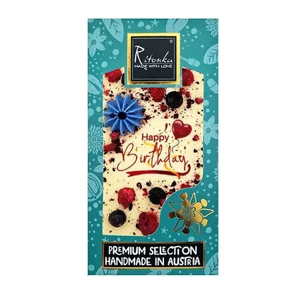 Ritonka Premium weiße Schokolade - Happy Birthday inkl. Kerzen 95g - Handarbeit - Candyshop.ch