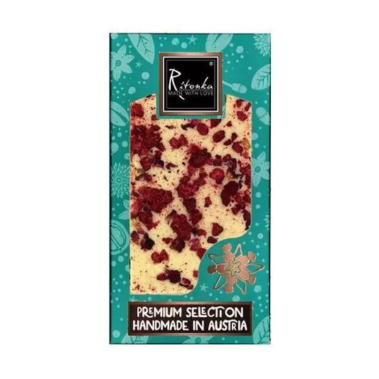 Ritonka Premium weiße Schokolade - Himbeer, Rosenblätter - 95g Handarbeit - Candyshop.ch