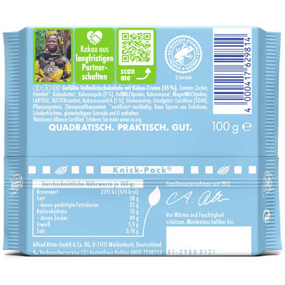 Ritter Sport Kokos 100g  Alpen-Vollmilch-Schokolade mit Kokos-Milch-Creme