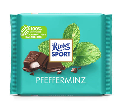 Ritter Sport Pfefferminz 100g Dunkle Halbbitter-Schokolade mit Pfefferminz-Füllung