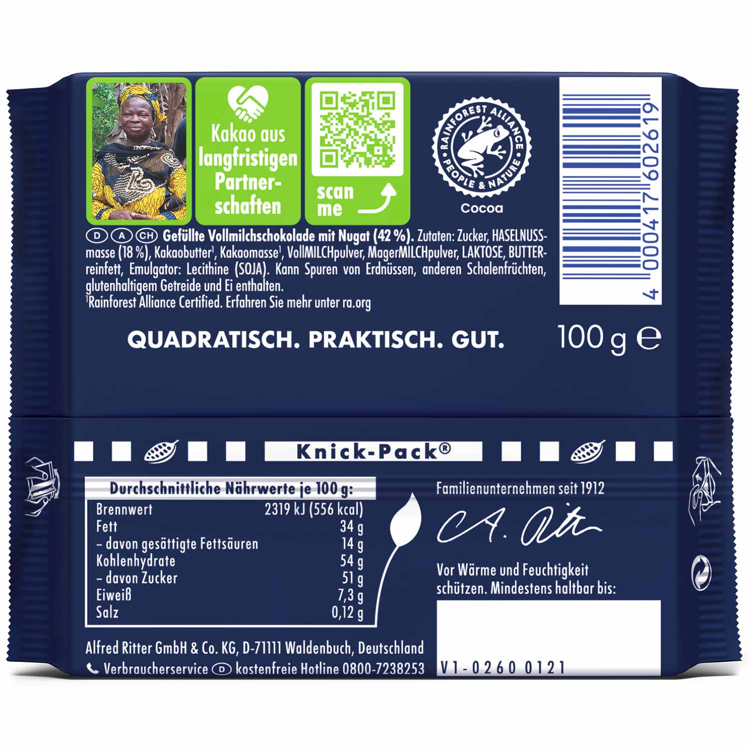 Ritter Sport Nugat 100g Vollmilchschokolade mit Nugat-Füllung - Candyshop.ch
