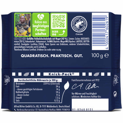 Ritter Sport Nugat 100g Vollmilchschokolade mit Nugat-Füllung - Candyshop.ch