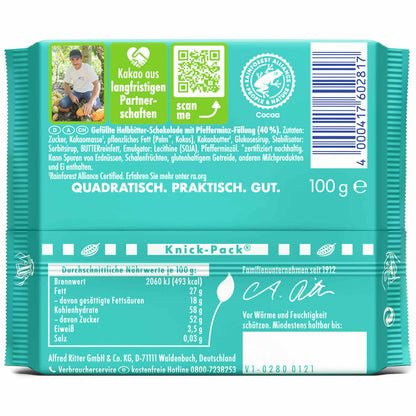 Ritter Sport Pfefferminz 100g Dunkle Halbbitter-Schokolade mit Pfefferminz-Füllung - Candyshop.ch