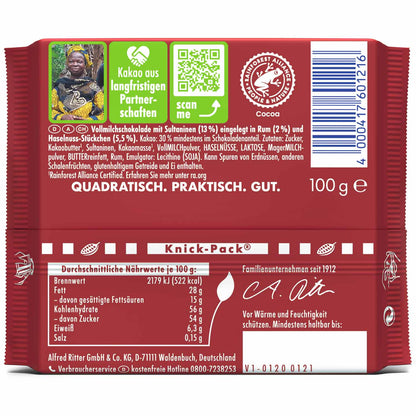 Ritter Sport Rum Trauben Nuss 100g - Candyshop.ch