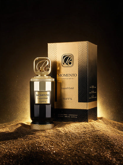 Riiffs Momento Liquid Gold Extrait de Parfum – Holzig-Würzig 100 ml – Seitenansicht