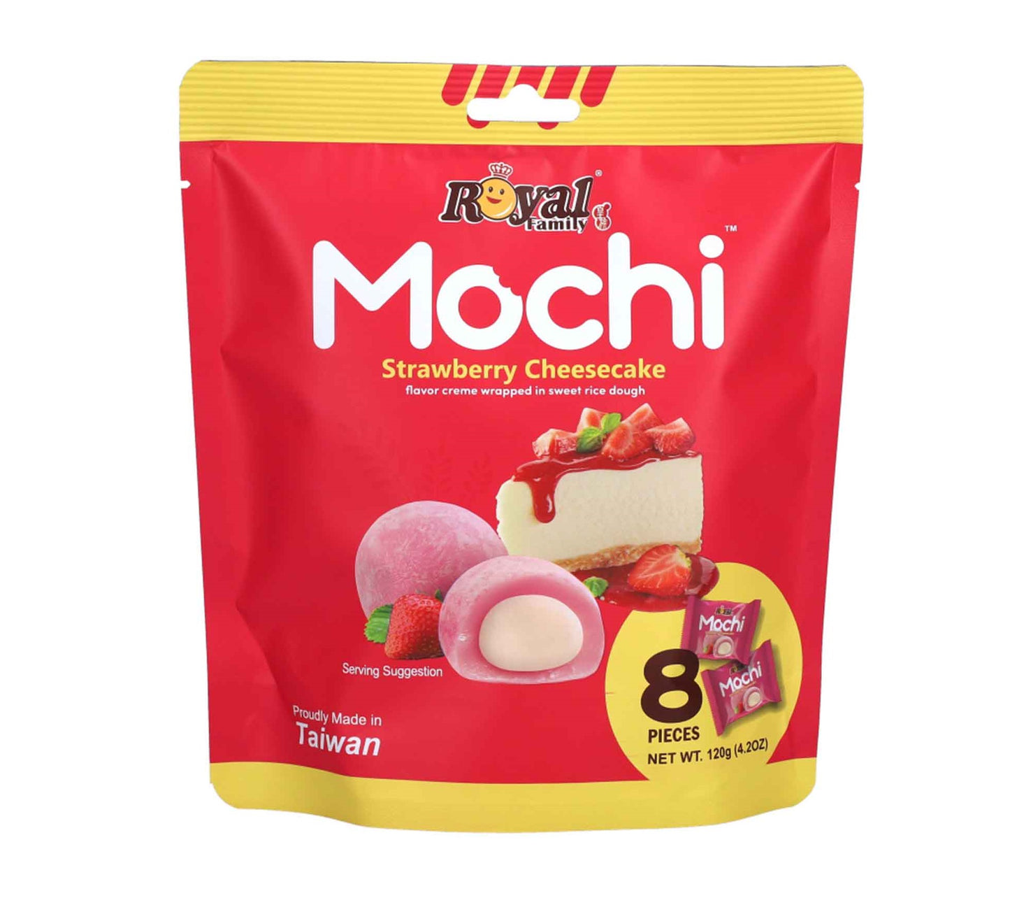 Royal Family Mochi Strawberry Cheese Cake 8 einzeln verpackte Reiskuchen mit Erdbeergeschmack und Käsekuchenfüllung