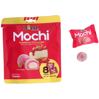 Royal Family Mochi Strawberry Cheese Cake 8 einzeln verpackte Reiskuchen mit Erdbeergeschmack und Käsekuchenfüllung