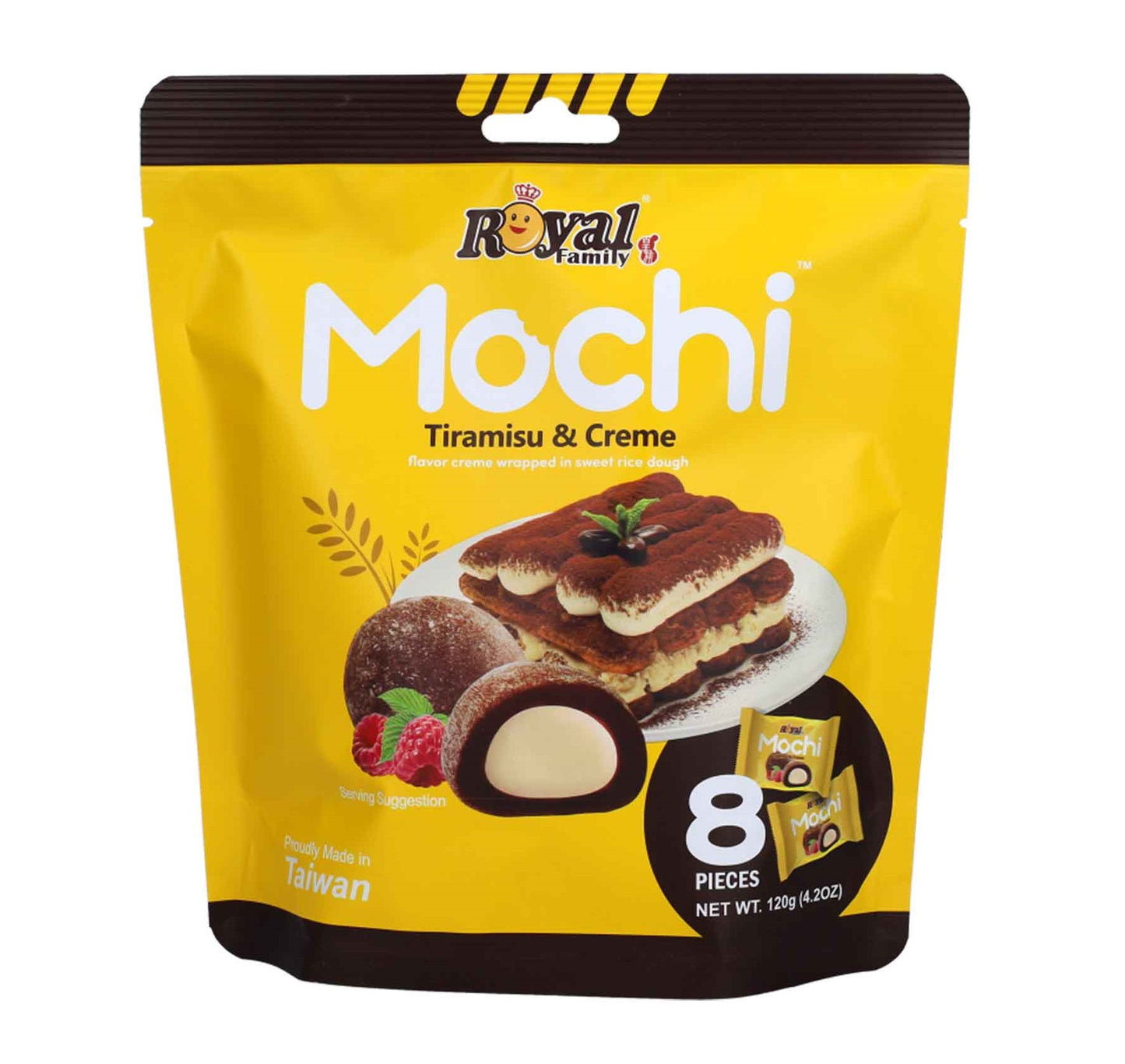 Royal Family Mochi Tiramsu & Creme 8er  8 einzeln verpackte Reiskuchen mit Tiramisu-Geschmack