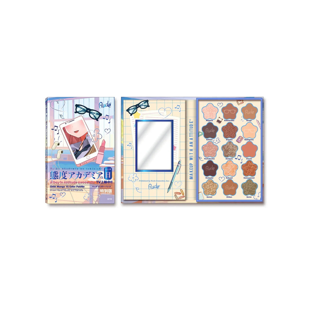 Rude Cosmetics Rude Cosmetics, A Day in Attitude Academia, Lidschattenpalette, 15 Schattierungen Regular
