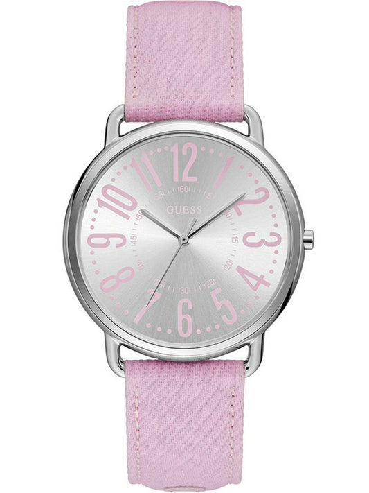 GUESS Damen Armbanduhr W1068L8 – Quarz Uhr mit rosa Textilarmband & silbernem Zifferblatt