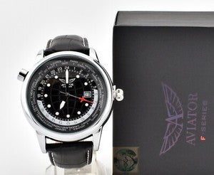 Aviator AVW6975G354 Herren-Chronograph – Weltzeituhr mit Lederarmband, 45mm