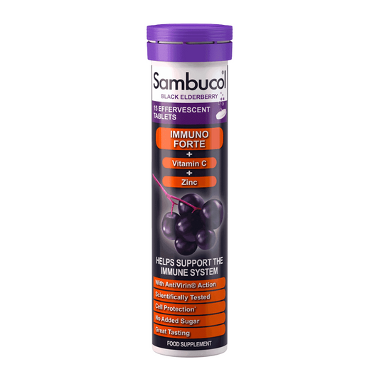Sambucol Immuno Forte+ mit Schwarzer Holunderbeere, Vitamin C & Zink – 15 Brausetabletten