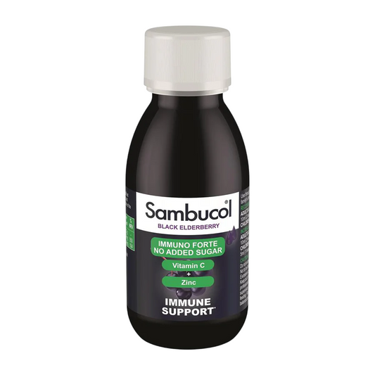 Sambucol Immuno Forte Sirup 120 ml – Zuckerfrei mit Schwarzer Holunderbeere, Vitamin C & Zink