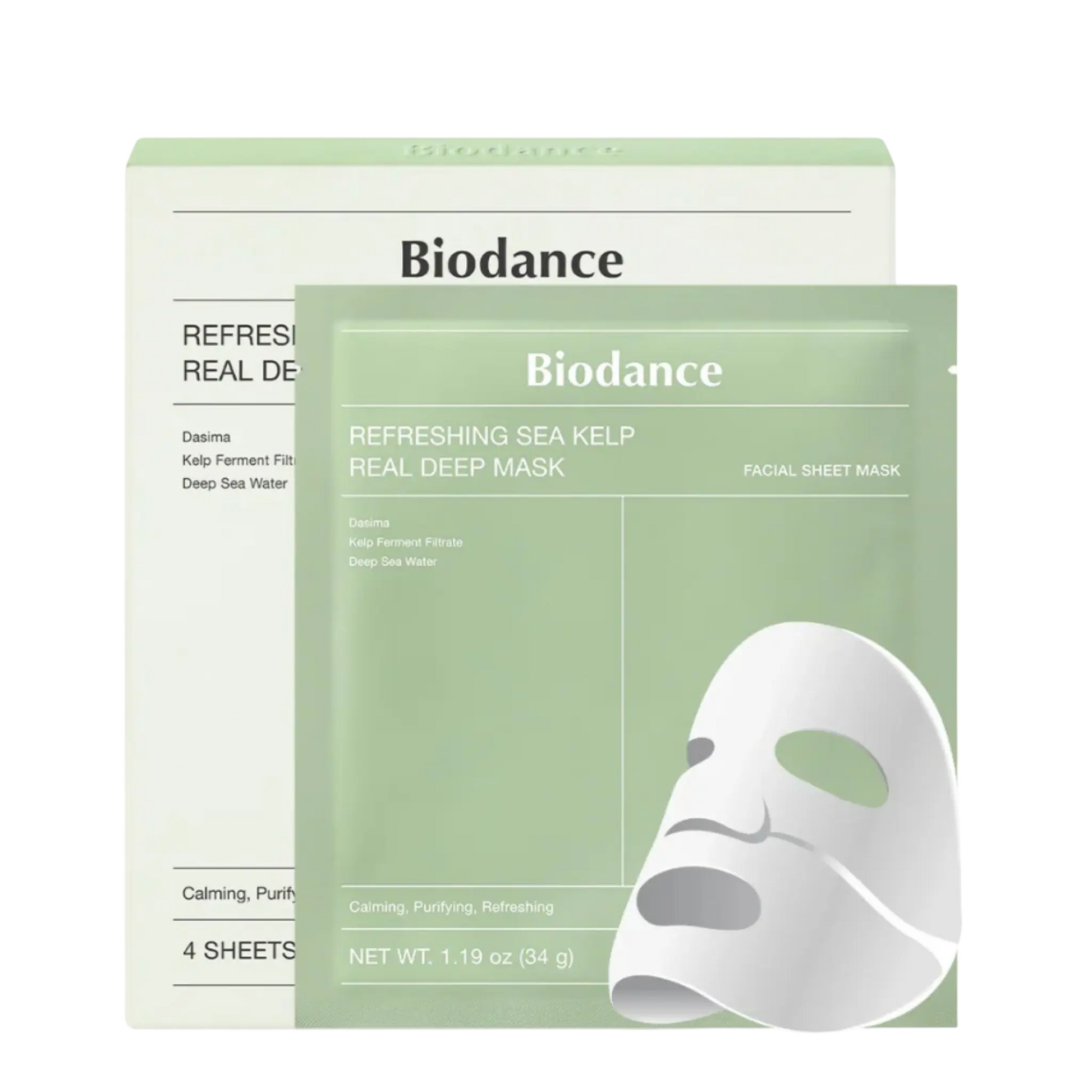 Biodance Setzen, Biodance, Refreshing Sea Kelp, Reinigung, Gesichtsmaske, Für das Gesicht, 4 stk, 34 g Regular